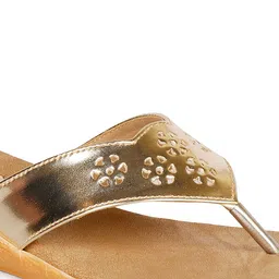 Denill Gold-Toned Glossy Finish Wedges with Floral Laser Cuts image 2