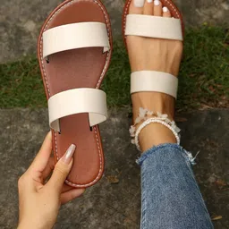 Jbarg Women Double Strip Open Toe Flats image 5