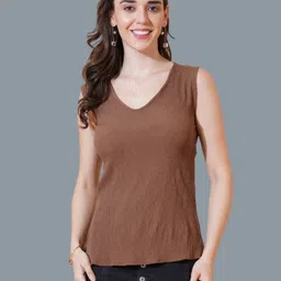 corsica Casual Sleeveless Solid Women Brown Top-picture-25