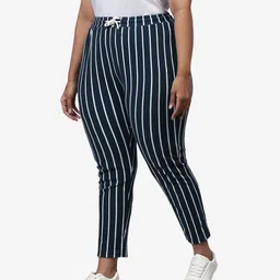 instafab plus Women Striped Blue Track Pants image 2