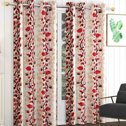 exporthub Maroon Polyester Floral 5ft Blackout Eyelet Window Curtains (Pack of 2) image 1