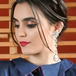 ODETTE Silver-Toned Contemporary Drop Earrings image 1