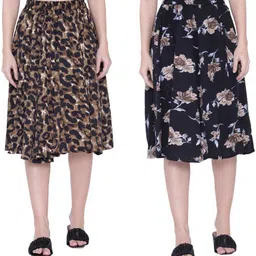 manat diva Women Printed, Animal Print, Floral Print A-line Multicolor Skirt-picture-15