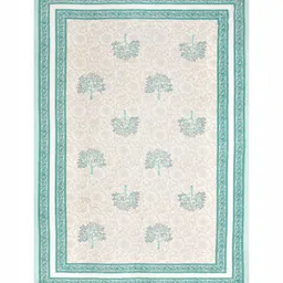 BLOCKS OF INDIA Cream-Coloured Floral Cotton Rectangle 6-Seater Table Cover image 2