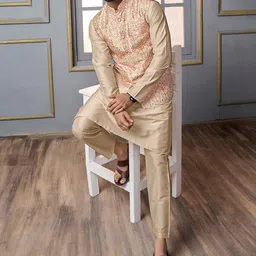 Inddus Woven Design Mandarin Collar Nehru Jacket image 4