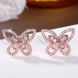 Jewels Galaxy Rose Gold Plated Butterfly Shaped American Diamond Studs Earrings image 3