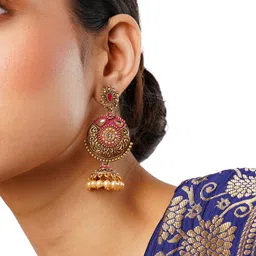 Anouk Gold-Toned & Red Gold-Plated Classic Jhumkas image 2