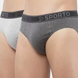 SPORTO Men Pack Of 2 Grey Melange & Grey Solid Basic Cotton Briefs image 2