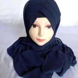 hmsa Solid Georgette Women Dark Blue Scarf, Stole, Fancy Scarf-picture-10