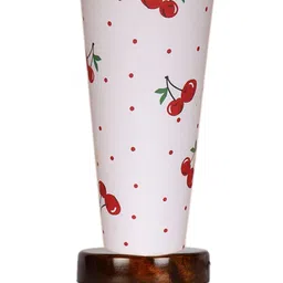 Devansh White & Red Cotton Cylinder Table Lamps With Brown Round Wood Base image 5