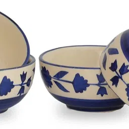volcraft Pack of 8 Ceramic Blue Bell Design 4 Dinner Plate, 4 Katori Bowl Microwave & Dishwasher Safe Dinner Set image 2