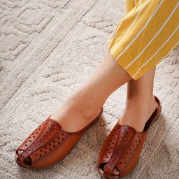 Shezone Women Tan Leather Mules with Laser Cuts-picture-37