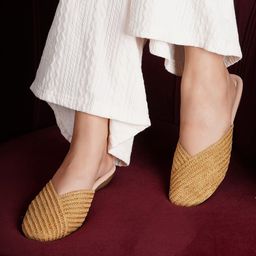 Shezone Women Gold-Toned Western - Embellished Mules Flats-picture-5