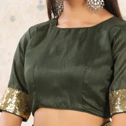 Ode by House of Pataudi Olive & Mustard Floral Printed Sequinned Saree image 5