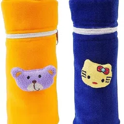 da anushi Soft Plush Stretchable Baby Feeding Bottle Cover Easy to Hold Strap and Zip|Suitable for 130 ML-250 ML Feeding Bottle-Orange-Dark Blue-picture-32
