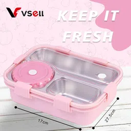 vrjk Compartment -3 Sealed Leak Proof Stainless Steel For Kid's & Adult_K089 3 Containers Lunch Box image 4