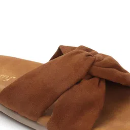 DressBerry Brown Textured Open Toe Flats image 2