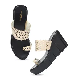 Shezone Women Cream-Coloured Wedge Heels with Laser Cuts image 5