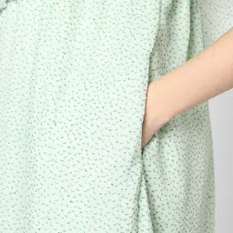 Mystere Paris Conversational Printed Cape Sleeves Semi Sheer Maternity A-Line Midi Dress image 2