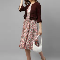 vibes by deebaco DEEBACO Floral Print Smocked Fit & Flare Dress With Shrug-picture-25