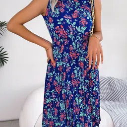 StyleCast Blue & Pink Floral Print Fit & Flare Midi Dress image 4