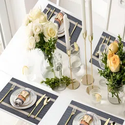 Wosta Blue 7 Pieces Textured Rectangular Table Placemats With Runner image 4