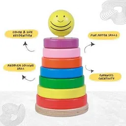 smartbee toys Shape Stacker Rainbow Rings Tower with Activity Flashcards 15 Pieces for Kids image 3