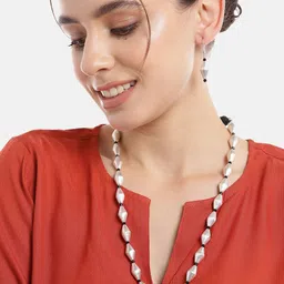 Anouk Women Silver-Plated Beaded Necklace with Earrings image 1