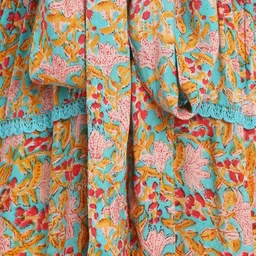 Porsorte Ethnic Motifs Printed Puff Sleeve Layered Empire Dress image 5