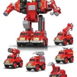 kidology 5-in-1 Transforming Fire Robot, Firetruck Vehicle, STEM Car Toys image 1