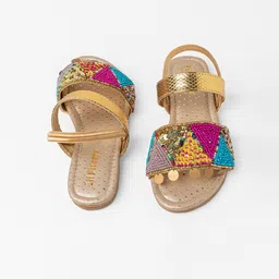 LIL PITAARA Girls Ethnic Embellished Open Toe Flats With Backstrap image 2