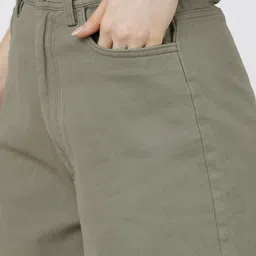 tokyo talkies Solid Women Dark Green Denim Shorts image 4