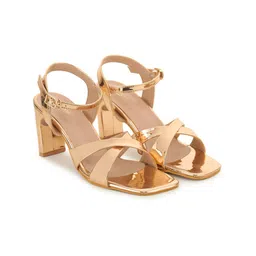 Shezone Women Rose Gold Block Sandals with Buckles image 2
