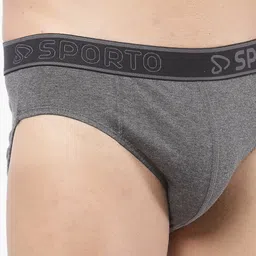 SPORTO Men Pack Of 2 Grey Melange & Grey Solid Basic Cotton Briefs image 4