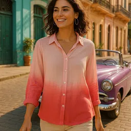 maaesa Women Regular Fit Dyed/Ombre Spread Collar Casual Shirt image 5