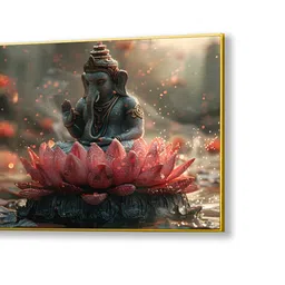 nestroots Gold Canvas Framed Serene Ganesha on Lotus Blossom Wall Painting image 4