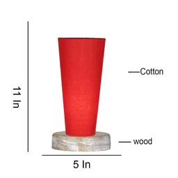 Devansh Red Cotton Cylinder Table Lamps With Brown Round Wood Base image 4