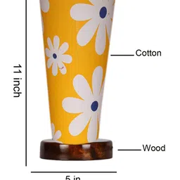 Devansh Yellow and Brown cotton lamp with Round wooden base Table Lamps image 2