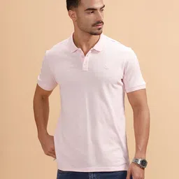 wrogn Men Solid Polo Neck Pure Cotton Pink T-Shirt-picture-16