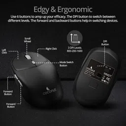 COCONUT WM27 Jade 2.4Ghz Wireless + Bluetooth 5.0 Wireless Ambidextrous Optical Mousewith Bluetooth image 2