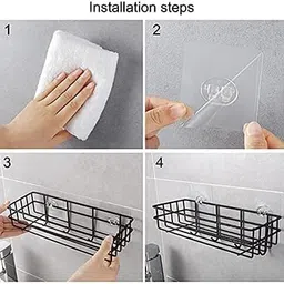 RAYLY Self-Adhesive Metal Rack Storage Shelf-4 Hook for Bathroom Iron Wall Shelf image 2