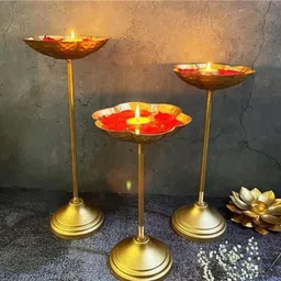 the healing store Set of 3 Urli Bowl tealight Holder Stand Diwali Home Decor puja Decor Decorative Showpiece - 20 cm image 4