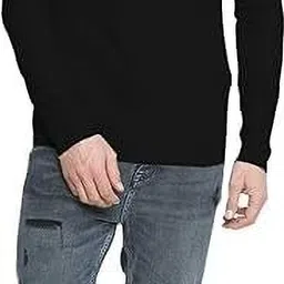 clothyy Pack of 2 Men Solid Turtle Neck Pure Cotton Black, White T-Shirt image 4