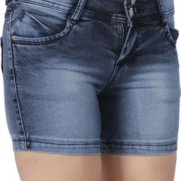 white girl Solid Women Denim Dark Blue Denim Shorts image 5