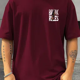 tripbroz Men Printed Round Neck Cotton Blend Maroon T-Shirt image 2