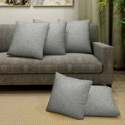 hosta homes Grey Solid Jute 16x16 Inches Cushion Covers (Set of 5)-picture-41