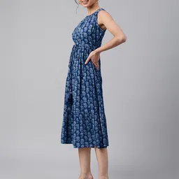 janasya Women Tiered Blue Midi/Calf Length Dress image 3