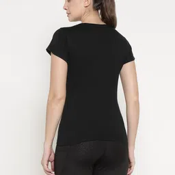 ap'pulse Women Solid Round Neck Pure Cotton Black T-Shirt image 4
