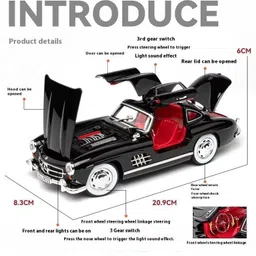 zuuluzrs 1:24 Marcedees Benz 300SL Diecast Metal Pull Back Car with 4 Openable Doors image 2