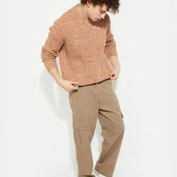 max Men Solid Round Neck Orange Sweater image 3